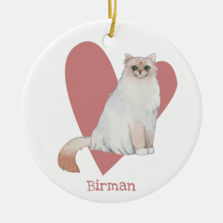 Décoration En Céramique Chat Birman Aquarelle Kitty Coeur rose