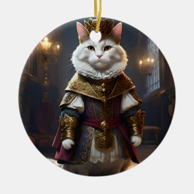 Décoration En Céramique Chat blanc Renaissance, (Devant)
