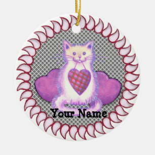 Décoration En Céramique Chat Coeur Plaid