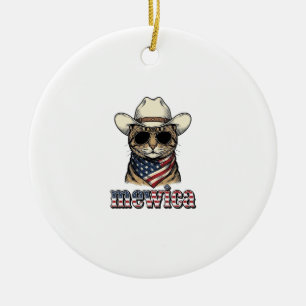 Décoration En Céramique Chat Cowboy Patriotique Mewica Design Vector Vinta