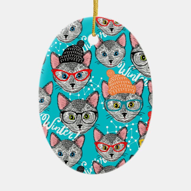 Décoration En Céramique Chat dans le casquette (Devant)