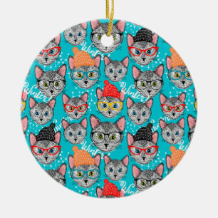 Décoration En Céramique Chat dans le casquette