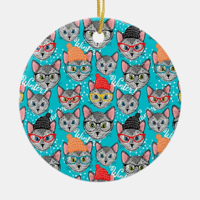 Décoration En Céramique Chat dans le casquette (Devant)