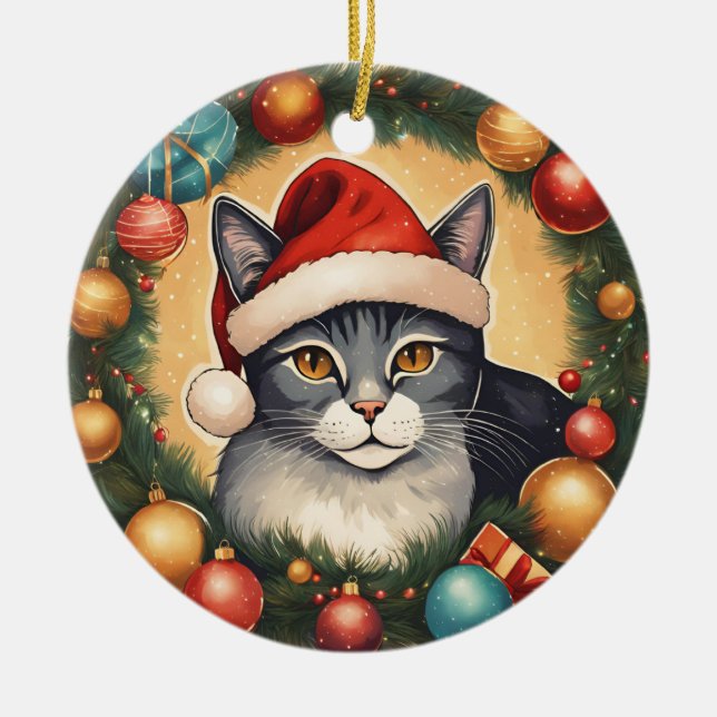 Décoration En Céramique Chat dans l'ornement de la couronne (Devant)