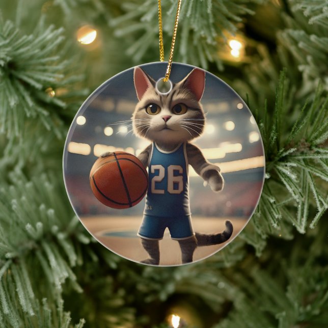 Décoration En Céramique Chat de basket-ball, (Arbre)