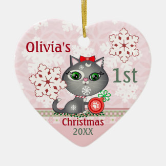 Décoration En Céramique Chat de bébé personnalisé Chat de premier Noël