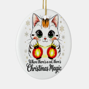 Décoration En Céramique Chat de fête avec lanternes - Joyeux Nouvel An lun