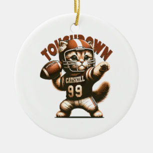 Décoration En Céramique Chat de football américain - Touchdown Purrfection