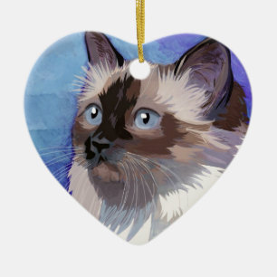 Décoration En Céramique Chat de l'Himalaya siamois aux cheveux longs