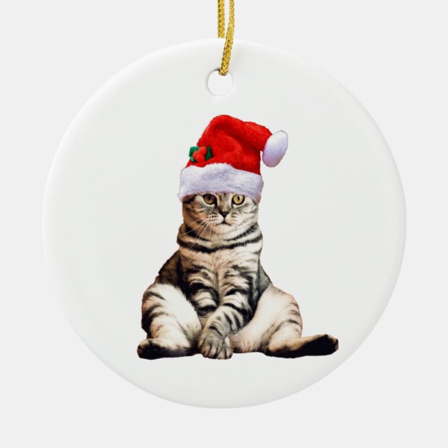 Décoration En Céramique Chat de Noël avec chapeau de Noël (Devant)