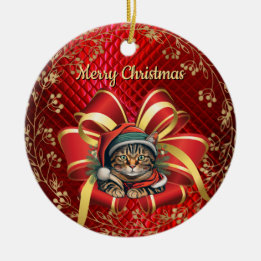 Décoration En Céramique Chat de Noël de style vintage
