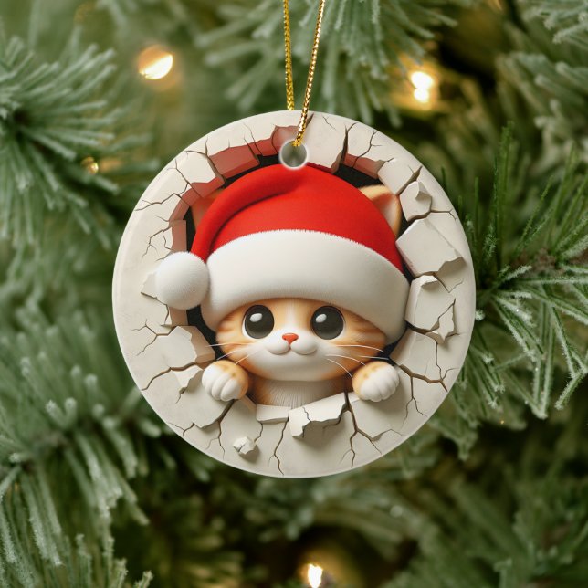 Décoration En Céramique Chat de Noël Effet 3D NON 3D Réel (Arbre)