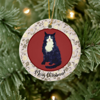 Décoration En Céramique chat de Noël floral