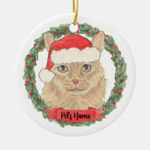 Décoration En Céramique Chat de Noël Maine Coon orange personnalisé