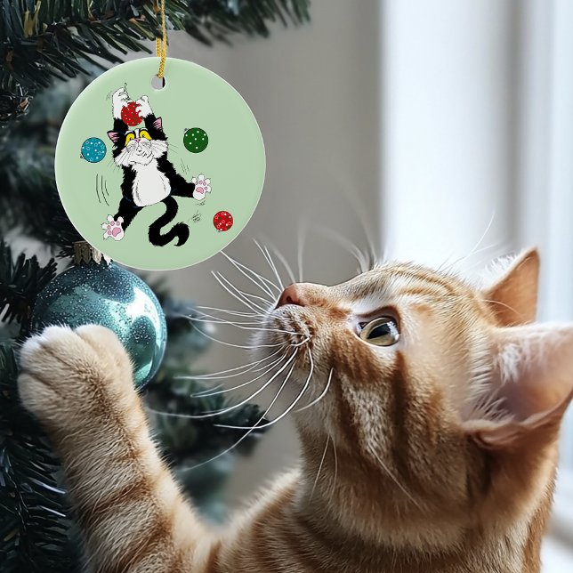 Décoration En Céramique Chat de Noël noir blanc Tuxedo (Créateur téléchargé)
