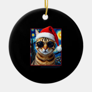 Décoration En Céramique Chat de Noël Tabby Orange Nuit Étoilée