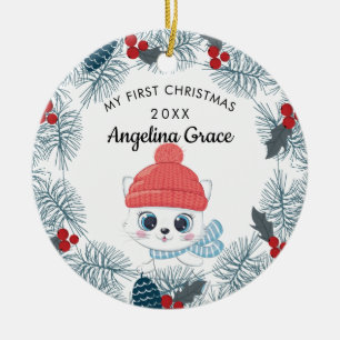 Décoration En Céramique Chat de patinage doux 1er Noël pour bébé