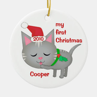 Décoration En Céramique Chat de Père Noël de Noël/ornement faits sur