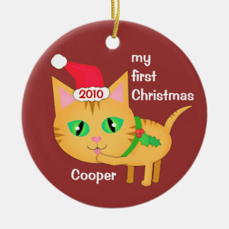 Décoration En Céramique Chat de Père Noël de Noël/ornement faits sur