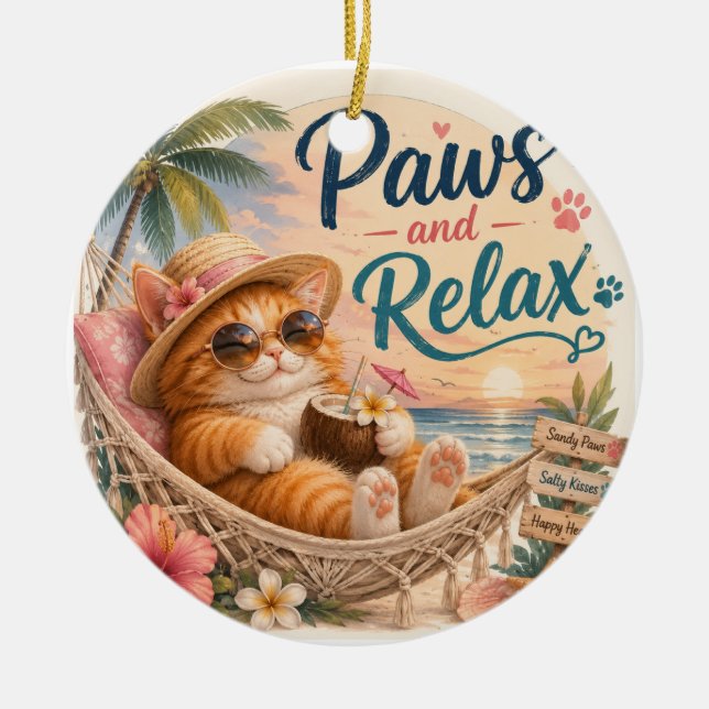 Décoration En Céramique Chat de plage détendu (Devant)