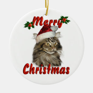Décoration En Céramique Chat de ragondin du Maine de Joyeux Noël