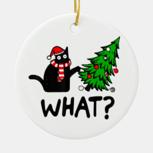 Décoration En Céramique Chat drôle Ce Chat Noir Poussant Arbre de Noël T-