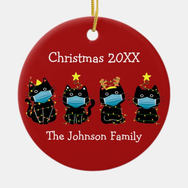 Décoration En Céramique Chat drôle Covid Noël Masques Visage Personnalisé  (Devant)