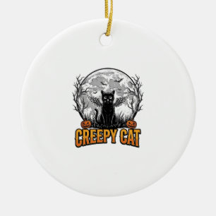 Décoration En Céramique Chat effrayant Halloween Dessin de gravure vintage