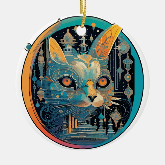 Décoration En Céramique Chat étrange qui fixe vos phares (Devant)