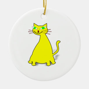 Décoration En Céramique Chat gras jaune