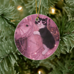 Décoration En Céramique Chat Licorne Glamour sous la ville scintillante