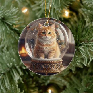 Décoration En Céramique Chat Magique dans l'Ornement de Noël Boule à Neige