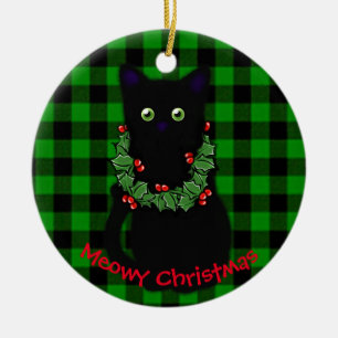 Décoration En Céramique Chat Meowy Noël Rouge vert Noël couronne