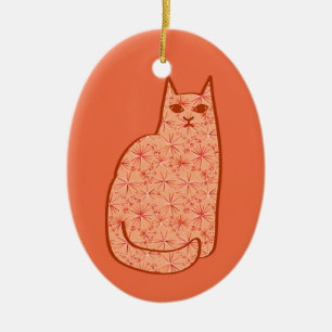 Décoration En Céramique Chat moderne du milieu du siècle, Coral Orange et