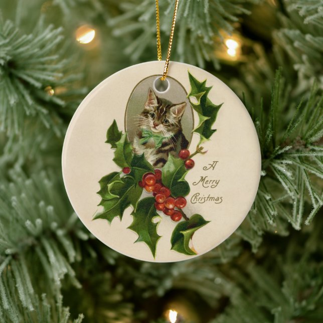 Décoration En Céramique Chat Noël Joyau Holly Kitten Art antique (Arbre)