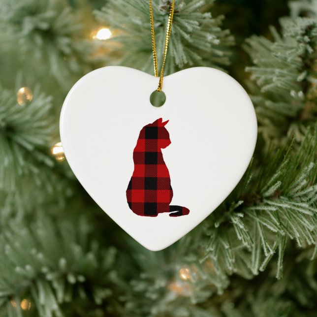 Décoration En Céramique Chat Noël Plaid Buffalo Check (Arbre)
