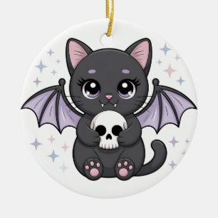 Décoration En Céramique Chat noir aux ailes de chauve-souris violettes ser