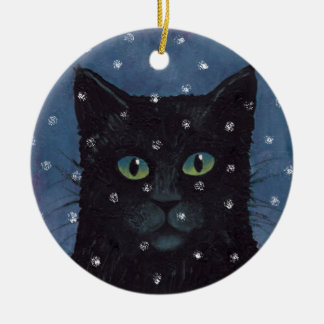 Décoration En Céramique Chat noir dans l'ornement de neige