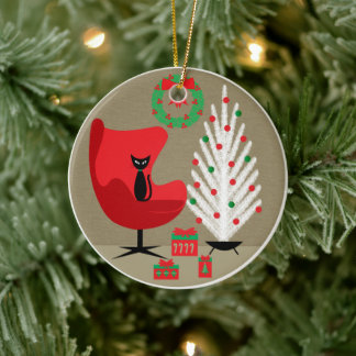 Décoration En Céramique Chat noir dans une salle de Noël du milieu du sièc