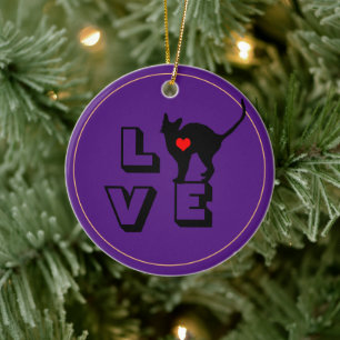 Décoration En Céramique Chat noir et animaux AMOUR, dame de chat /Noël