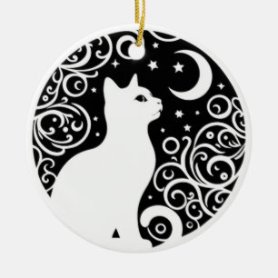 Décoration En Céramique Chat noir et blanc attrape-soleil lune fenêtre