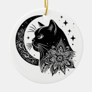 Décoration En Céramique Chat noir et blanc attrape-soleil lune fenêtre