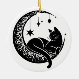 Décoration En Céramique Chat noir et blanc attrape-soleil lune fenêtre