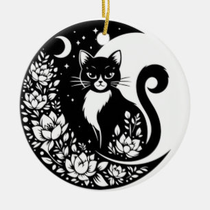 Décoration En Céramique Chat noir et blanc attrape-soleil lune fenêtre