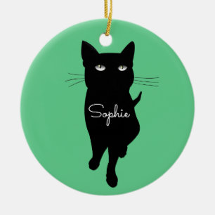 Décoration En Céramique Chat noir félin nom personnalisé cadeau