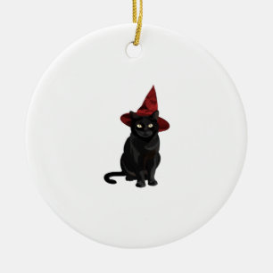 Décoration En Céramique Chat noir mystique avec chapeau rouge foncé T-Shir