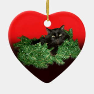 Décoration En Céramique Chat noir pelucheux en guirlande de Noël