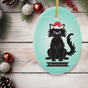 Décoration En Céramique Chat noir Santa Chapeau Noël Animal de compagnie