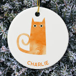 Décoration En Céramique Chat orange personnalisé<br><div class="desc">Petit chat au gingembre orange d'aquarelle,  mignon et légèrement alarmé,  parfait pour les amoureux des animaux. Art original de Nic Squirrell. Modifiez le nom ou supprimez-le si vous préférez customiser.</div>
