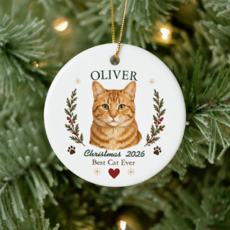 Décoration En Céramique Chat orange tigré personnalisé pour Noël